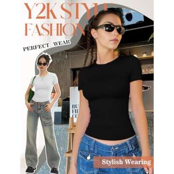 Womens Casual Basic Crop Tops Summer Autumn White Black Short Sleeve Crew Neck T Shirts Slim Fit Tees Plain Going Out Y2k Plain Cute Tops Tight Fitted Compression Baby Tee Shirts Trendy Clothes 2024