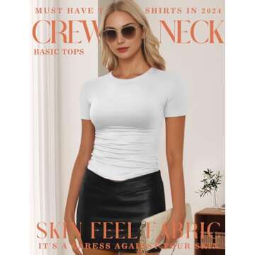 Womens Casual Basic Crop Tops Summer Autumn White Black Short Sleeve Crew Neck T Shirts Slim Fit Tees Plain Going Out Y2k Plain Cute Tops Tight Fitted Compression Baby Tee Shirts Trendy Clothes 2024