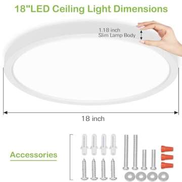 hykolity 18 Inch LED Round Flat Panel Light, White, 32W, 3200lm, 3000K/4000K/5000K CCT Selectable, 120°Beam Angle, Dimmable Edge-Lit Flush Mount Ceiling Light Fixture - ETL Listed