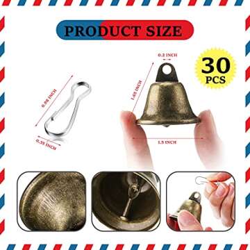 30 Pieces Craft Bells Small Brass Bells for Crafts Mini Vintage Bells with Spring Hooks Tiny for Han...
