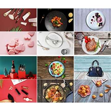 iProTech 6PCS 12Patterns Double-Sided Product Food Photography Background Paper with Stand, Waterpro...