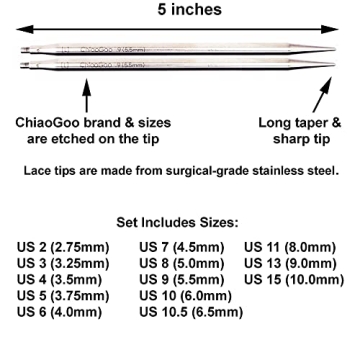ChiaoGoo Twist Red Lace 5-Inch Knitting Needle Set