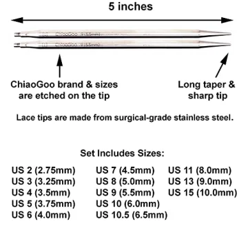 ChiaoGoo Twist Red Lace 5-Inch Knitting Needle Set