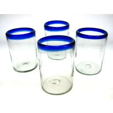 Mexican Blue Rim Glasses and Pitcher Set - 16 Oz