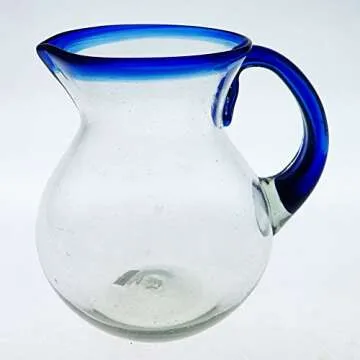 Mexican Blue Rim Glasses and Pitcher Set - 16 Oz