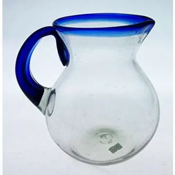 Mexican Blue Rim Glasses and Pitcher Set - 16 Oz