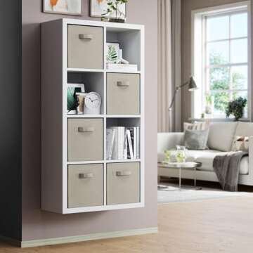 Royexe Set of 8 Foldable Fabric Storage Cube Bins | Collapsible Cloth Organizer Baskets Containers | Folding Nursery Closet Drawer | Features Dual Handles | More Beautiful Colors Available (Off White)