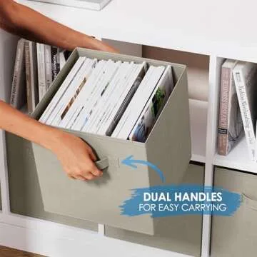 Royexe Set of 8 Foldable Fabric Storage Cube Bins | Collapsible Cloth Organizer Baskets Containers | Folding Nursery Closet Drawer | Features Dual Handles | More Beautiful Colors Available (Off White)