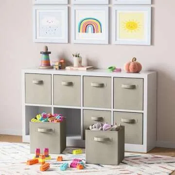 Royexe Set of 8 Foldable Fabric Storage Cube Bins | Collapsible Cloth Organizer Baskets Containers | Folding Nursery Closet Drawer | Features Dual Handles | More Beautiful Colors Available (Off White)