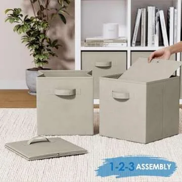 Royexe Set of 8 Foldable Fabric Storage Cube Bins | Collapsible Cloth Organizer Baskets Containers | Folding Nursery Closet Drawer | Features Dual Handles | More Beautiful Colors Available (Off White)