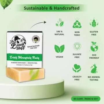 The Black Stuff All Natural Bar Soap for Men Handmade Cold Process Soaps with Organic Ingredients and Essential Oils - Mens Soap for Daily Use, Irish Mountain Rain Body Soap