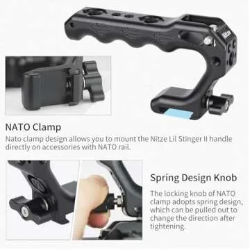 Nitze Camera Top Handle with NATO Clamp, Mini NATO Handle with Built-in Anti-Off Cold Shoe for DSLR and Mirrorless Camera Rigs (Lil Stinger II Handle) - PA28M-D1