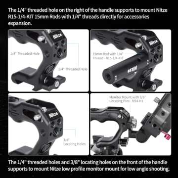 Nitze Camera Top Handle with NATO Clamp, Mini NATO Handle with Built-in Anti-Off Cold Shoe for DSLR and Mirrorless Camera Rigs (Lil Stinger II Handle) - PA28M-D1