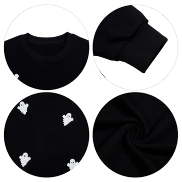 VILOVE Womens Halloween Ghost Sweatshirt: Oversized Sequin Spooky Graphic Shirts Long Sleeve Crewneck Halloween Pullover Tops Black