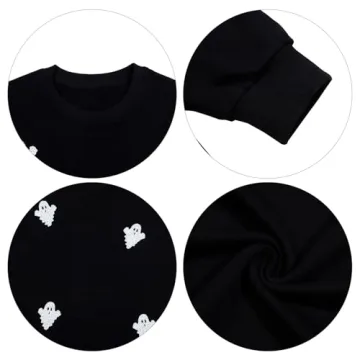 VILOVE Womens Halloween Ghost Sweatshirt: Oversized Sequin Spooky Graphic Shirts Long Sleeve Crewneck Halloween Pullover Tops Black