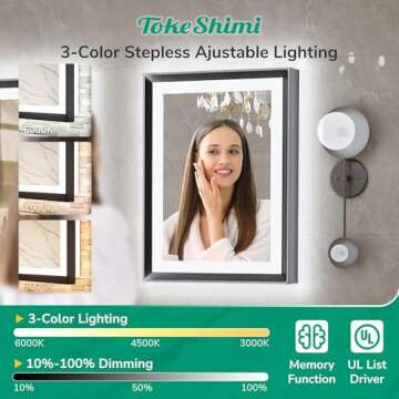 TokeShimi LED Bathroom Mirror 48x30 Inch Black