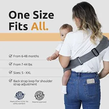AUYEAZGO Toddler Sling, Ergonomic Baby Sling Carrier with Adjustable Strap, Soft Padding & Non-Slip Hip Seat, Perfect for Infant and Toddler(7-44 lbs), Premium Cotton (Steel Gray)