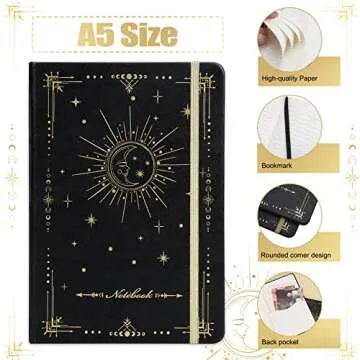 EOOUT Journals for Writing, 2 Pack Journal, A5 Hardcover Ruled Journal Notebook, Journals for Writing Women, 160 Pages, Faux Leather, 5.7 x 8.5 Inches, Stamped Moon Sun Lined Notebook with Pocket