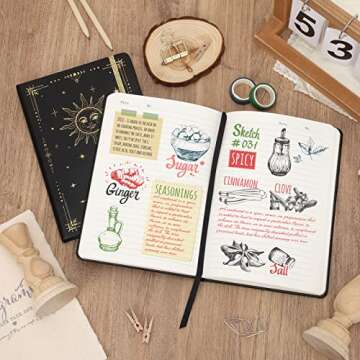 EOOUT Journals for Writing, 2 Pack Journal, A5 Hardcover Ruled Journal Notebook, Journals for Writing Women, 160 Pages, Faux Leather, 5.7 x 8.5 Inches, Stamped Moon Sun Lined Notebook with Pocket