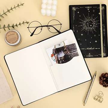 EOOUT Journals for Writing, 2 Pack Journal, A5 Hardcover Ruled Journal Notebook, Journals for Writing Women, 160 Pages, Faux Leather, 5.7 x 8.5 Inches, Stamped Moon Sun Lined Notebook with Pocket