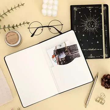 EOOUT Journals for Writing, 2 Pack Journal, A5 Hardcover Ruled Journal Notebook, Journals for Writing Women, 160 Pages, Faux Leather, 5.7 x 8.5 Inches, Stamped Moon Sun Lined Notebook with Pocket