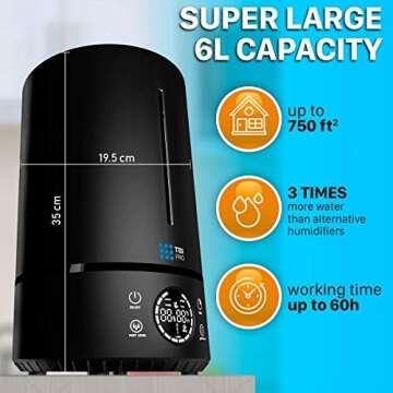 Top Fill 6L Cool Mist Humidifier for Large Rooms