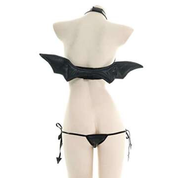 Yameidie Women Spatent Leather Wing Devil Lingerie Costume Outfit Lolita Anime Cosplay Sleepwear Black