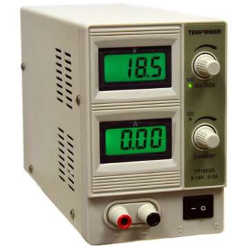 Tekpower TP1803D Lab Grade Variable Linear DC Power Supply, 0-18V @ 0-3A PC, with Alligator Cable an...