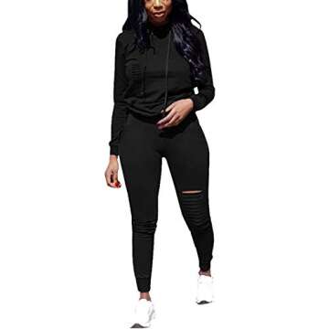 Nimsruc Women's Two Piece Outfits Casual Long Sleeve Pant Sets Sweatsuit Tracksuit Black M
