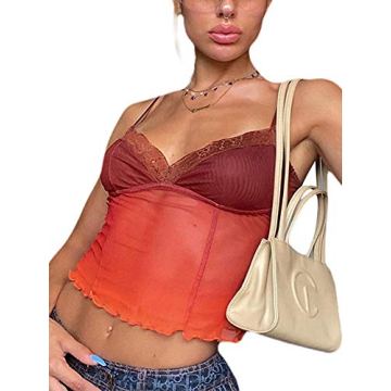 Sexy Orange Lace Crop Top Summer Strap Tank Women