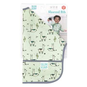 Bumkins Sleeved Bib for Girl or Boy, Baby and Toddler for 6-24 Mos, Essential Must Have for Eating, Feeding, Baby Led Weaning Supplies, Long Sleeve Mess Saving Food Catcher, Soft Fabric, Llama Green