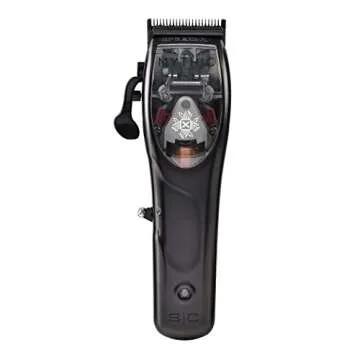 Stylecraft Mythic Professional Metal Body Cordless Hair Clipper with 9V Magnetic Microchipped Motor, Double Black Diamond Carbon Blades, 8 Guards, Black