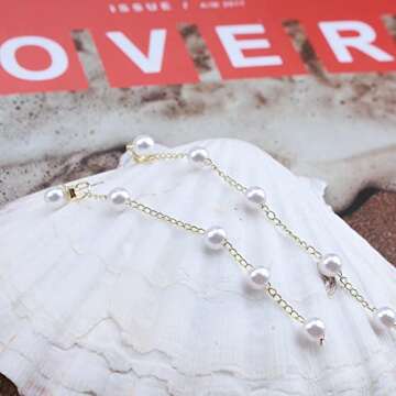 Allereyae Boho Dangle Pearl Drop Earrings Long Tassel Pearl Earrings Vintage Pearl Studs Earrings Wedding Pearl Chain Earrings for Women