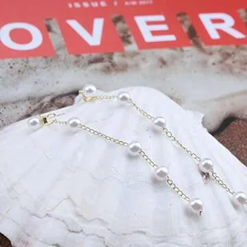 Allereyae Boho Dangle Pearl Drop Earrings Long Tassel Pearl Earrings Vintage Pearl Studs Earrings Wedding Pearl Chain Earrings for Women