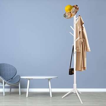 YEVONNIE Solid Wood Coat Rack, Free Standing Coat Rack, Tree-Shaped Coat Rack with 8 Hooks,3 Adjusta...