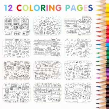 Girly Sticker Book Activity for Kids, Cute Foods Around Town by Cupkin, Toddler Airplane Travel Essentials, 500+ Stickers for Kids 12 Scenes + Coloring Book Pages, Crafts Ages 2-8