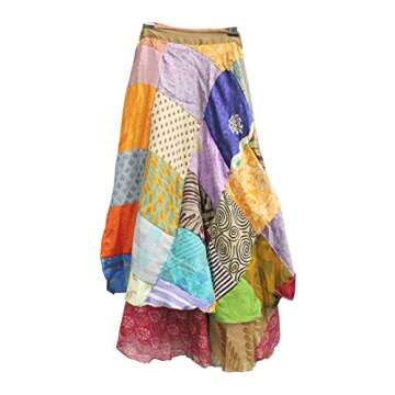 Sari Silk Vintage Patchwork Wraparound Long Skirt - Embrace Timeless Elegance with This Stunning Ethnic Fashion Piece, Perfect for Any Occasion or Casual Outing! Multi
