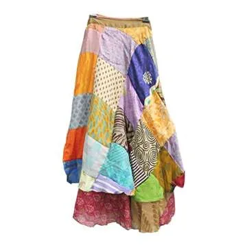 Sari Silk Vintage Patchwork Wraparound Long Skirt - Embrace Timeless Elegance with This Stunning Ethnic Fashion Piece, Perfect for Any Occasion or Casual Outing! Multi