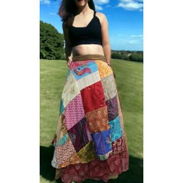 Sari Silk Vintage Patchwork Wraparound Long Skirt - Embrace Timeless Elegance with This Stunning Ethnic Fashion Piece, Perfect for Any Occasion or Casual Outing! Multi