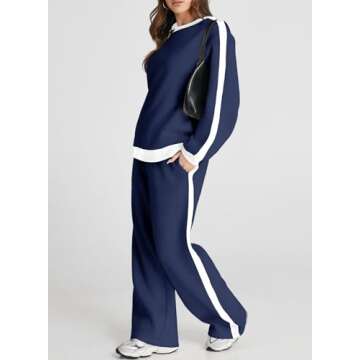 Herseas Women 2 Piece Blue Travel Outfits Color Block Loose Sweatsuit Casual Airport Outfit Going Ho...