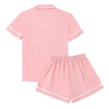 LYANER Women's Cotton Pajamas Set Button Short Sleeve Shirt with Shorts Set PJs Loungewear Pink Medium