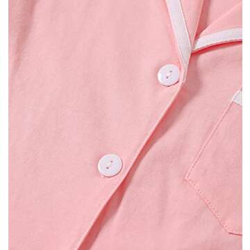 LYANER Women's Cotton Pajamas Set Button Short Sleeve Shirt with Shorts Set PJs Loungewear Pink Medium