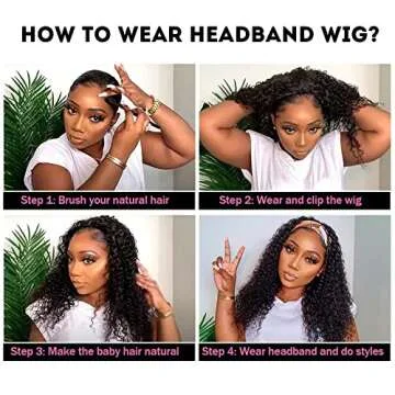 Headband Wig Human Hair Deep Wave 18 inch None Lace Front Wig Human Hair Machine Made Wigs Glueless Curly Hair Headband Half Wigs for Black Women Human Hair Natural Color
