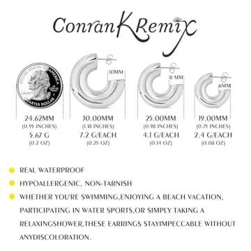 Chunky Silver Hoops Earrings For Women,Thick Silver Circle Open Hoop,Lightweight Hollow Earrings For...