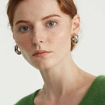 Chunky Silver Hoops Earrings For Women,Thick Silver Circle Open Hoop,Lightweight Hollow Earrings For Women Trendy,Water Proof Earrings Jewelry,30MM