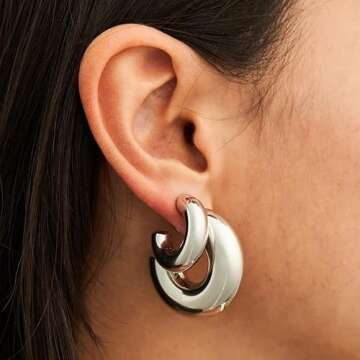 Chunky Silver Hoops Earrings For Women,Thick Silver Circle Open Hoop,Lightweight Hollow Earrings For Women Trendy,Water Proof Earrings Jewelry,30MM