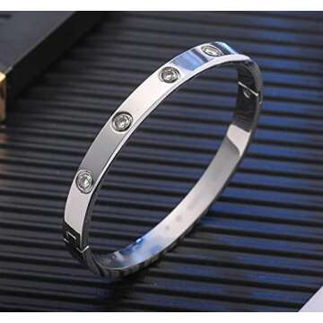 A D. ALLEN & DANMI. AD Jewelry 18 K Gold Plated Love Bangle Bracelet Stone Stainless Steel Bangle for Love(Gold and Silvery)