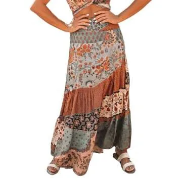 Happy Sailed Womens Bohemian Loose Flowing Summer Travel Hippie Yogi Casual Long Skirts X-Large Mult...