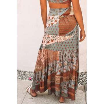 Happy Sailed Womens Bohemian Loose Flowing Summer Travel Hippie Yogi Casual Long Skirts X-Large Multicolor