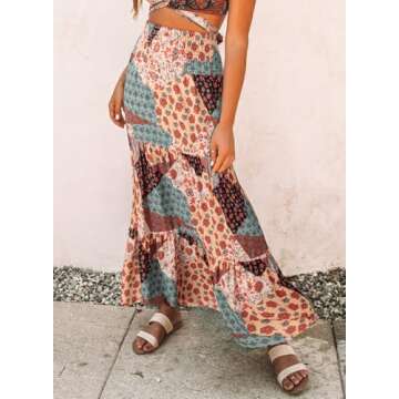 Happy Sailed Womens Bohemian Loose Flowing Summer Travel Hippie Yogi Casual Long Skirts X-Large Multicolor